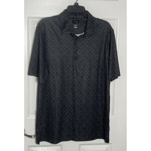 Greg Norman Men's XL Polo Shirt Gray Black Geometric Print Short Sleeve PlayDry